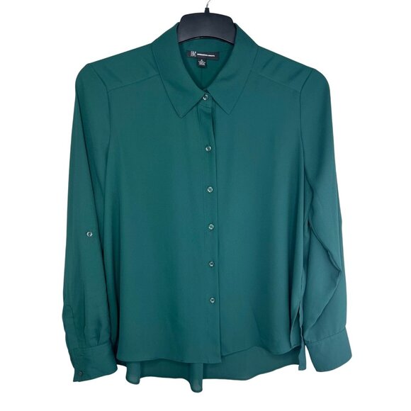 INC International Concepts Military Hunter Forest Button-Up Blouse Size Medium - Picture 1 of 16
